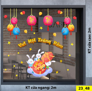 Decal dán tường Tết trung thu -Lòng đèn, thỏ và bánh Decal dán tường Tết trung thu -Lòng đèn, thỏ và bánh
