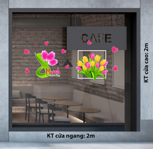 Decal dán tường Decal chữ 8 tháng 3 (8/3) bó hoa tulip đủ màu 