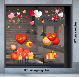 Decal dán tường Decal chữ 8 tháng 3 (8/3) bong bóng trái tim Decal dán tường Decal chữ 8 tháng 3 (8/3) bong bóng trái tim