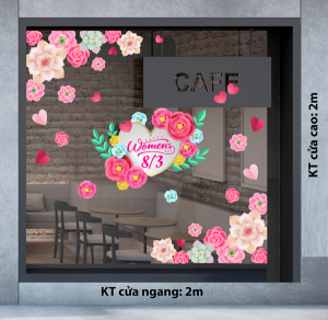 Decal dán tường Decal chữ 8 tháng 3 (8/3)  cánh hoa hồng 2