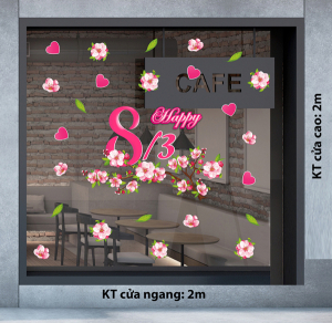 Decal dán tường Decal chữ 8 tháng 3 (8/3) cành hoa xinh 