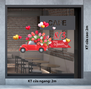 Decal dán tường Decal chữ 8 tháng 3 (8/3) chiếc xe hoa hồng Decal dán tường Decal chữ 8 tháng 3 (8/3) chiếc xe hoa hồng