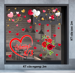 Decal dán tường Decal chữ 8 tháng 3 (8/3) hoa hồng đỏ và trái tim Decal dán tường Decal chữ 8 tháng 3 (8/3) hoa hồng đỏ và trái tim