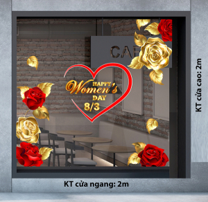 Decal dán tường Decal chữ 8 tháng 3 (8/3) hoa hồng vàng Decal dán tường Decal chữ 8 tháng 3 (8/3) hoa hồng vàng