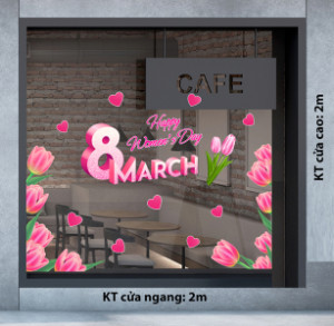 Decal dán tường Decal chữ 8 tháng 3 (8/3) hoa tulip hồng Decal dán tường Decal chữ 8 tháng 3 (8/3) hoa tulip hồng