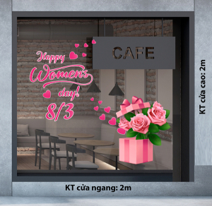 Decal dán tường Decal chữ 8 tháng 3 (8/3) hộp quà hoa hồng Decal dán tường Decal chữ 8 tháng 3 (8/3) hộp quà hoa hồng