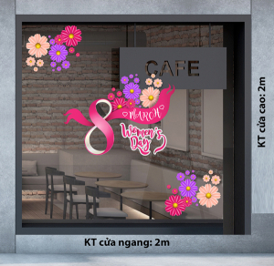 Decal dán tường Decal chữ 8 tháng 3 (8/3) những bông hoa tím hồng