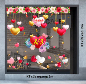 Decal dán tường Decal chữ 8 tháng 3 (8/3) những trái tim hoa hồng đỏ Decal dán tường Decal chữ 8 tháng 3 (8/3) những trái tim hoa hồng đỏ