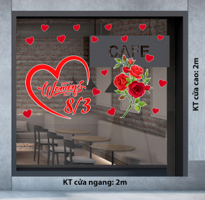 Decal dán tường Decal chữ 8 tháng 3 (8/3) trái tim hoa hồng đỏ Decal dán tường Decal chữ 8 tháng 3 (8/3) trái tim hoa hồng đỏ