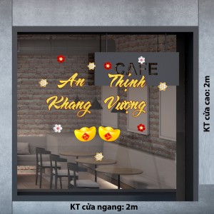 Decal dán tường Decal chữ an khang thịnh vượng màu vàng năm mới Decal dán tường Decal chữ an khang thịnh vượng màu vàng năm mới