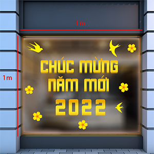 Decal dán tường Decal chữ chúc mừng năm mới 2022 màu vàng và chim én Decal dán tường Decal chữ chúc mừng năm mới 2022 màu vàng và chim én
