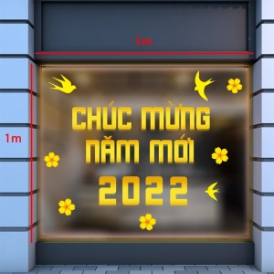 Decal dán tường Decal chữ chúc mừng năm mới 2022 màu vàng và chim én Decal dán tường Decal chữ chúc mừng năm mới 2022 màu vàng và chim én