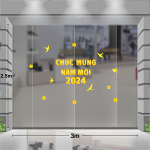 Decal dán tường Decal chữ chúc mừng năm mới 2024 màu vàng Decal dán tường Decal chữ chúc mừng năm mới 2024 màu vàng