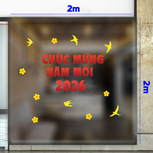 Decal dán tường Decal chữ chúc mừng năm mới 2026 màu đỏ