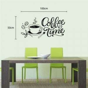 Decal dán tường Decal chữ coffee time ly cà phê màu đen trang trí quán cafe Decal dán tường Decal chữ coffee time ly cà phê màu đen trang trí quán cafe