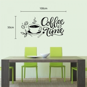 Decal dán tường Decal chữ coffee time ly cà phê màu đen trang trí quán cafe