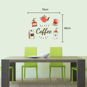 Decal dán tường Decal dán tường chữ coffee và các vật dụng màu đỏ, dán quán cafe, đẹp TPHCM