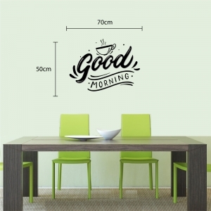 Decal dán tường Decal chữ good morning và ly cà phê màu đen 2