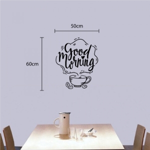 Decal dán tường Decal chữ good morning và ly cà phê màu đen 1