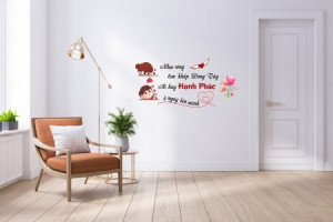 Decal dán tường Decal chữ Hạnh phúc Nhọc công tìm khắp Đông Tây Ai hay hạnh phúc ở  ngay bên mình 