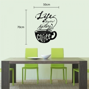 Decal dán tường Decal chữ life begin after và ly cà phê màu đen