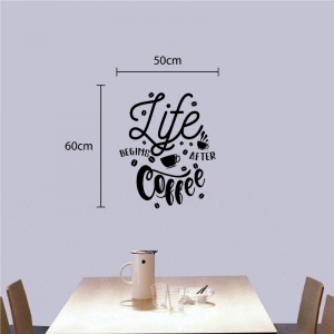 Decal dán tường Decal chữ Life Coffee và ly  cà phê màu đen