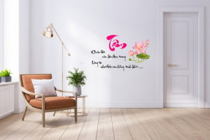 Decal dán tường Decal chữ Tâm Cuộc đời còn lắm đục trong Lòng ta như đóa sen hồng tinh khôi