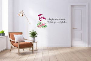 Decal dán tường Decal chữ Tâm Hồng phúc ân tình lưu sáng mãi Tâm thành nghĩa trọng vững bền lâu