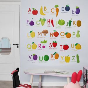 Decal dán tường Decal chữ  trái cây cho bé học