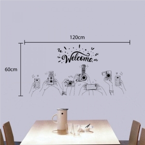 Decal dán tường Decal dán tường decal chữ welcome và máy ảnh, dán nhìn 2 mặt, trang trí quán cafe, mới nhất TPHCM Decal dán tường Decal dán tường decal chữ welcome và máy ảnh, dán nhìn 2 mặt, trang trí quán cafe, mới nhất TPHCM