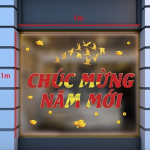 Decal dán tường Decal chúc mừng năm mới 2022 màu đỏ Decal dán tường Decal chúc mừng năm mới 2022 màu đỏ