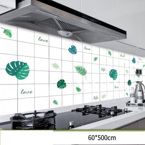 Decal dán tường Giấy dán bếp màu trắng họa tiết lá xanh sọc ca rô chống dầu mỡ 0.6 m x 5 m Decal dán tường Giấy dán bếp màu trắng họa tiết lá xanh sọc ca rô chống dầu mỡ 0.6 m x 5 m