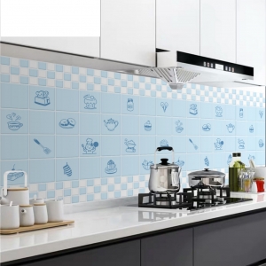 Decal dán tường Giấy decal dán bếp màu xanh khổ 0.6 m x 5m trang trí bếp đẹp, chống dầu mỡ dễ lau chùi