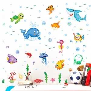 Decal dán tường Decal đàn cá đại dương sắc màu 1