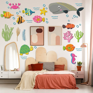 Decal dán tường Decal đàn cá xinh đủ màu Decal dán tường Decal đàn cá xinh đủ màu
