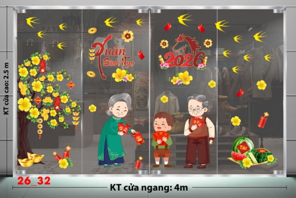 Decal dán tường Decal dán Tết - Tết xuân combo 32