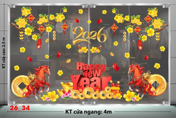 Decal dán tường Decal dán Tết - Tết xuân combo 34