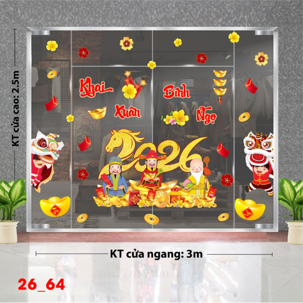 Decal dán tường Decal dán Tết  2026 - Tết xuân Combo 64