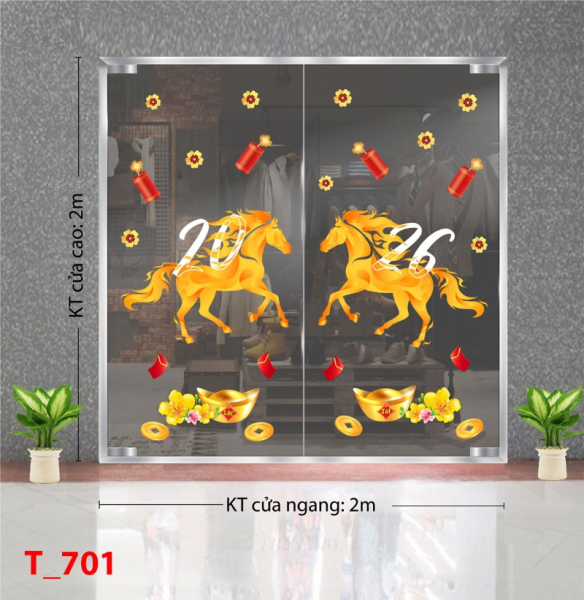 Decal dán tường Decal dán Tết - Đôi ngựa vàng