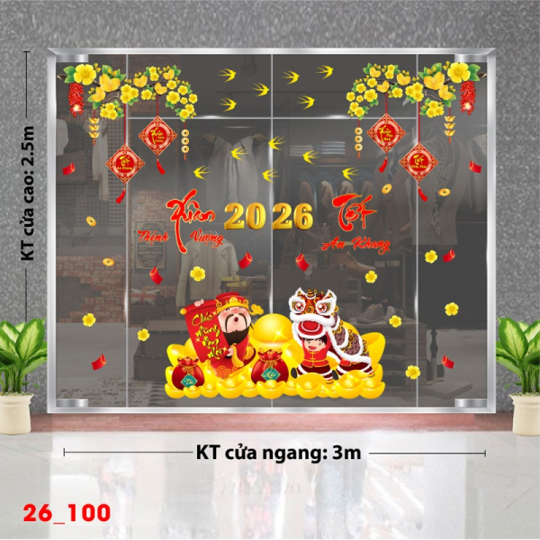 Decal dán tường Decal dán Tết 2026 - Tết xuân Combo 100