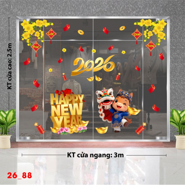 Decal dán tường Decal dán Tết 2026 - Tết xuân Combo 88
