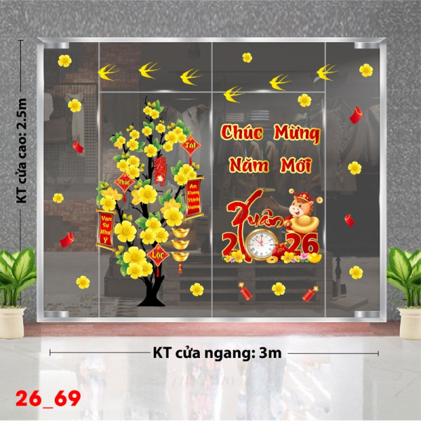 Decal dán tường Decal dán Tết 2026 -Tết xuân Combo 69
