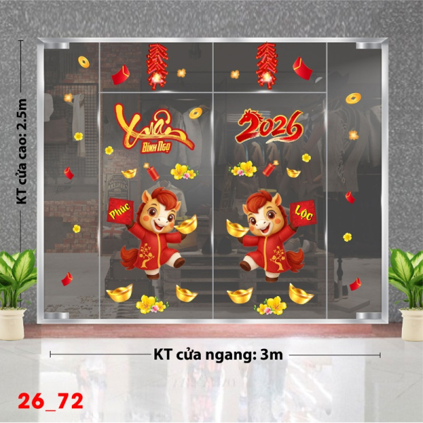 Decal dán tường Decal dán Tết 2026 -Tết xuân Combo 72