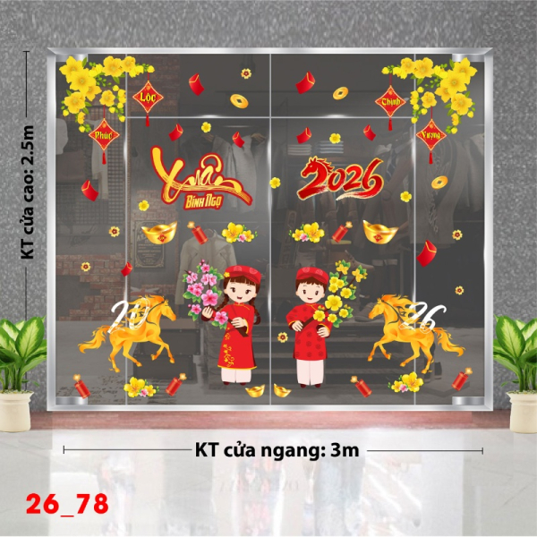 Decal dán tường Decal dán Tết 2026 -Tết xuân Combo 78