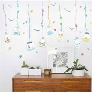 Decal dán tường Decal dây treo chai lọ đại dương