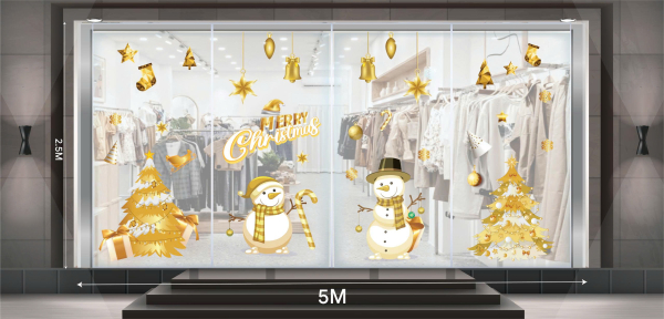 Decal dán tường Decal đôi người tuyết vui noel vàng 2025 Decal dán tường Decal đôi người tuyết vui noel vàng 2025