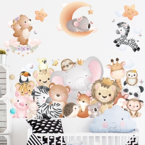 Decal dán tường Decal Gấu voi hươu vui chơi dán phòng bé trai bé gái Decal dán tường Decal Gấu voi hươu vui chơi dán phòng bé trai bé gái