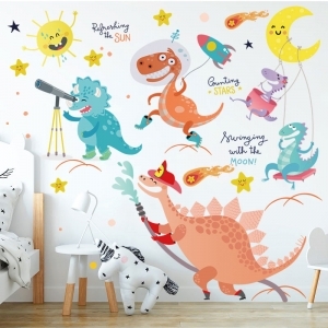 Decal dán tường Decal gia đình khủng long dán tường phòng bé trường mầm non