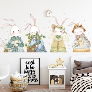 Decal dán tường Decal thỏ vintage cho bé dán lớp học mầm non sẵn keo Decal dán tường Decal thỏ vintage cho bé dán lớp học mầm non sẵn keo