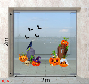 Decal dán tường Decal Halloween - Bí ngô vàng và bia mộ